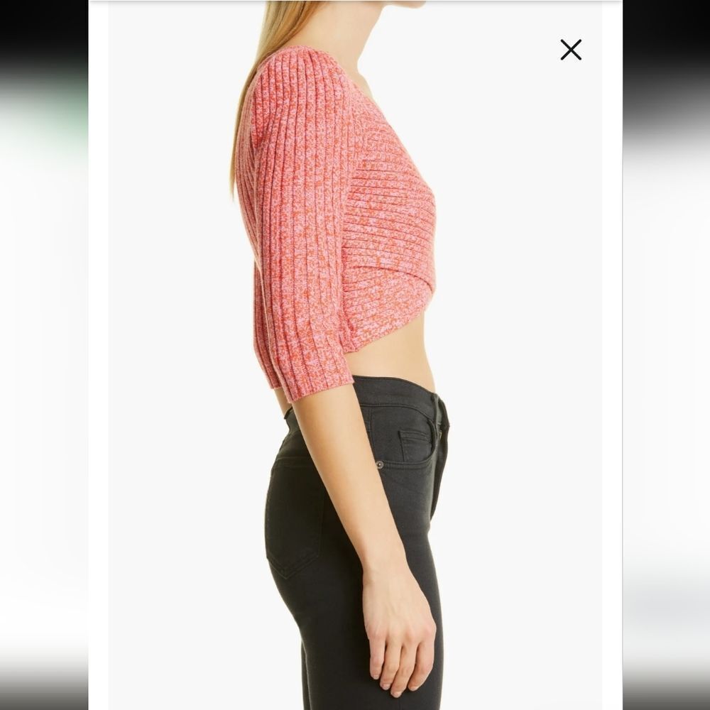 TED BAKER Demie Cross-front Cropped Knitted Top In Marled  Pink S Wool Cashmere - Picture 6 of 15